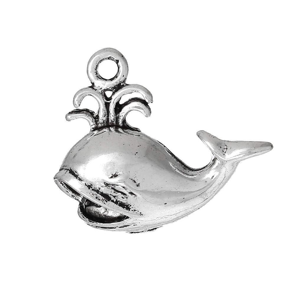 7512 20pc Antiqued Silver Alloy Whale Animal Charms Pendants 26x22mm 1"